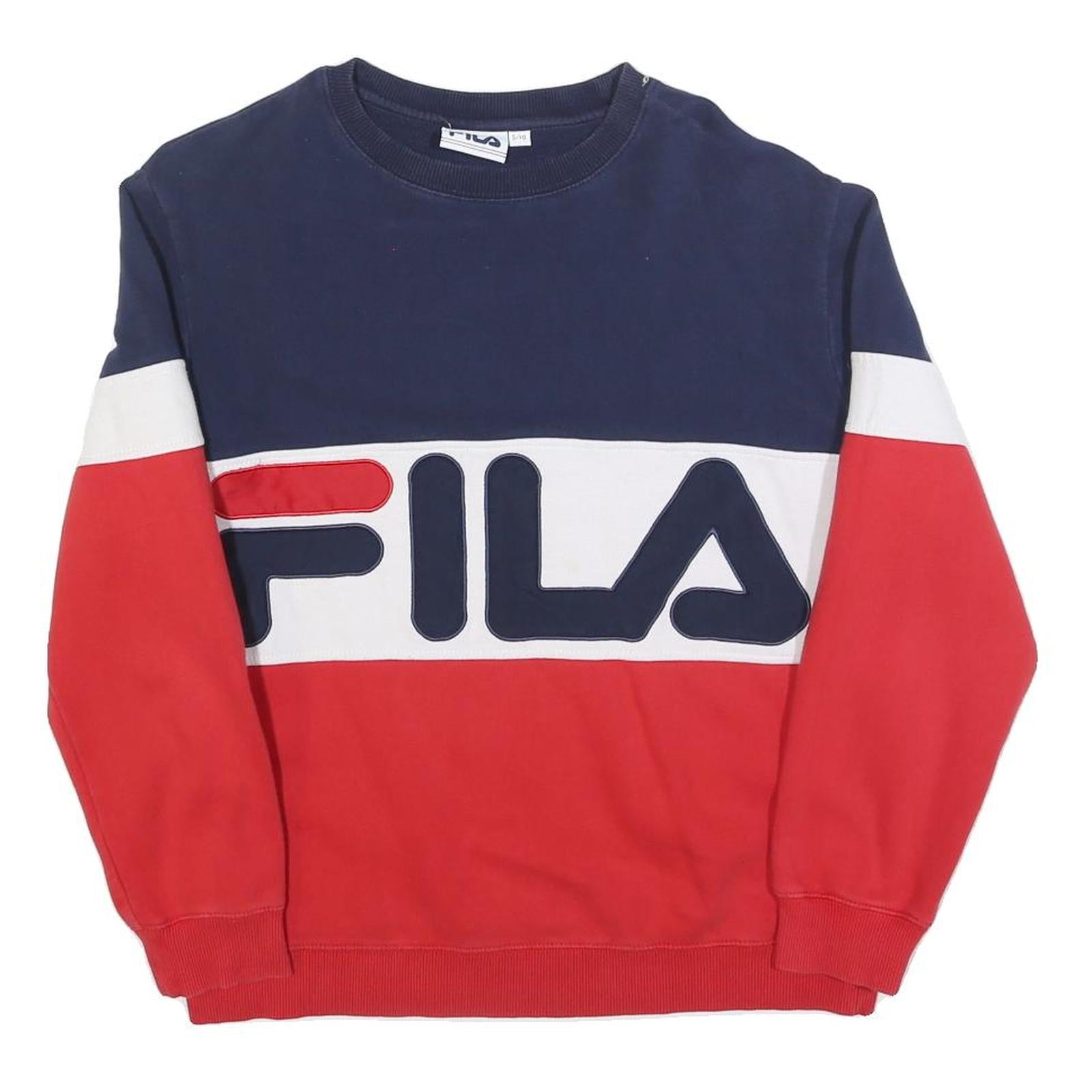 FILA Womens Blue & Red Cotton Blend Crew Neck Sweatshirt S Logo Print