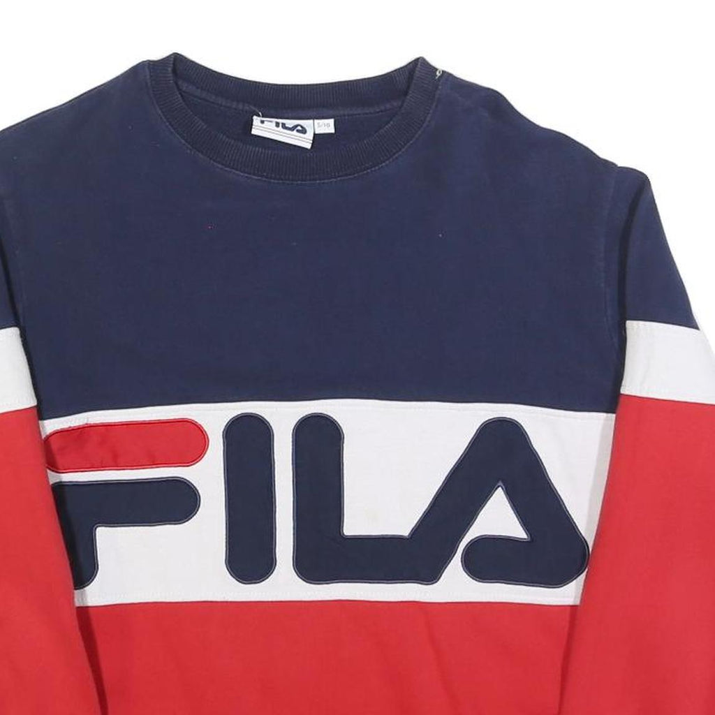 FILA Womens Blue & Red Cotton Blend Crew Neck Sweatshirt S Logo Print