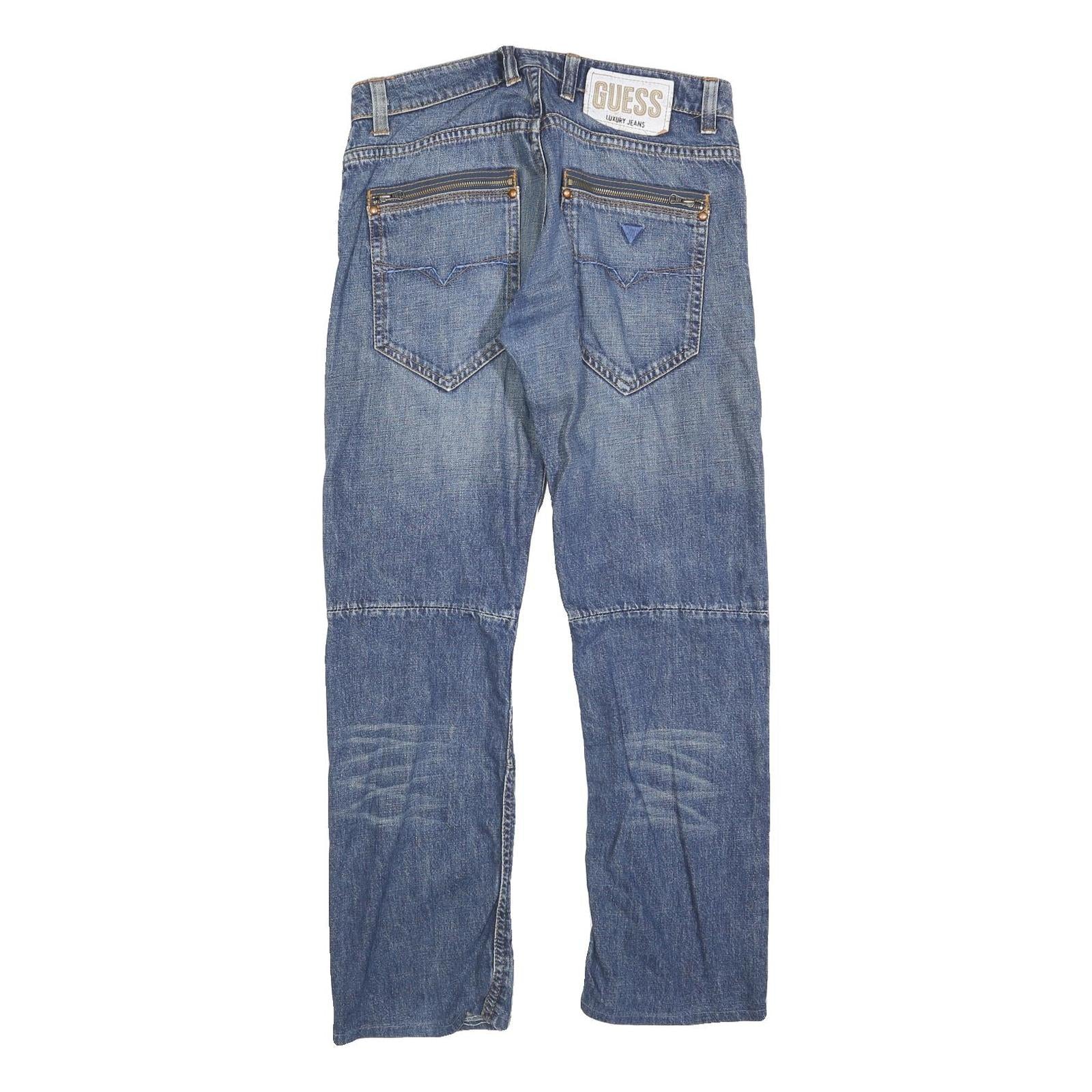 GUESS Mens Blue Regular Fit Denim Jeans W31 L31 Classic Cotton Blend Zip