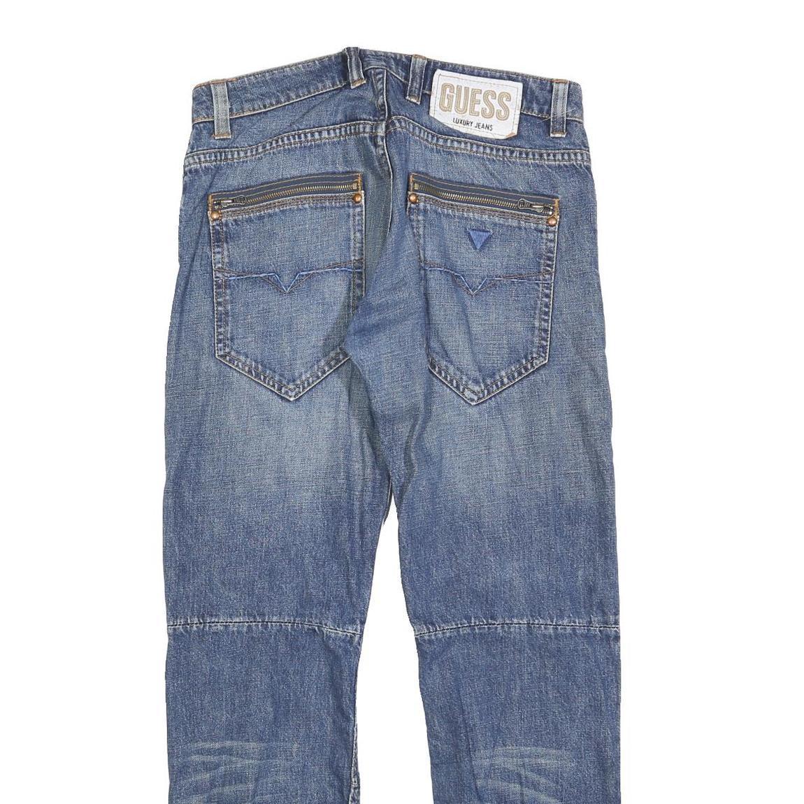 GUESS Mens Blue Regular Fit Denim Jeans W31 L31 Classic Cotton Blend Zip