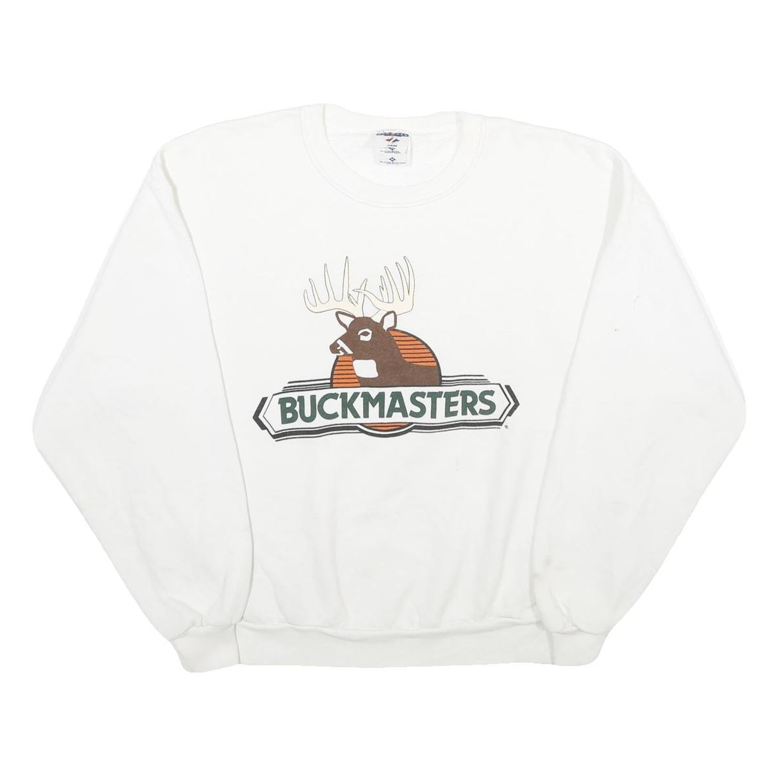 JERZEES Mens White Buckmasters Crew Neck XL Cotton Blend Sweatshirt