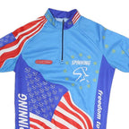 Mens Blue Red & White Spinning Cycling Jersey M Short Sleeve High Neck