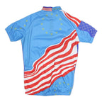 Mens Blue Red & White Spinning Cycling Jersey M Short Sleeve High Neck