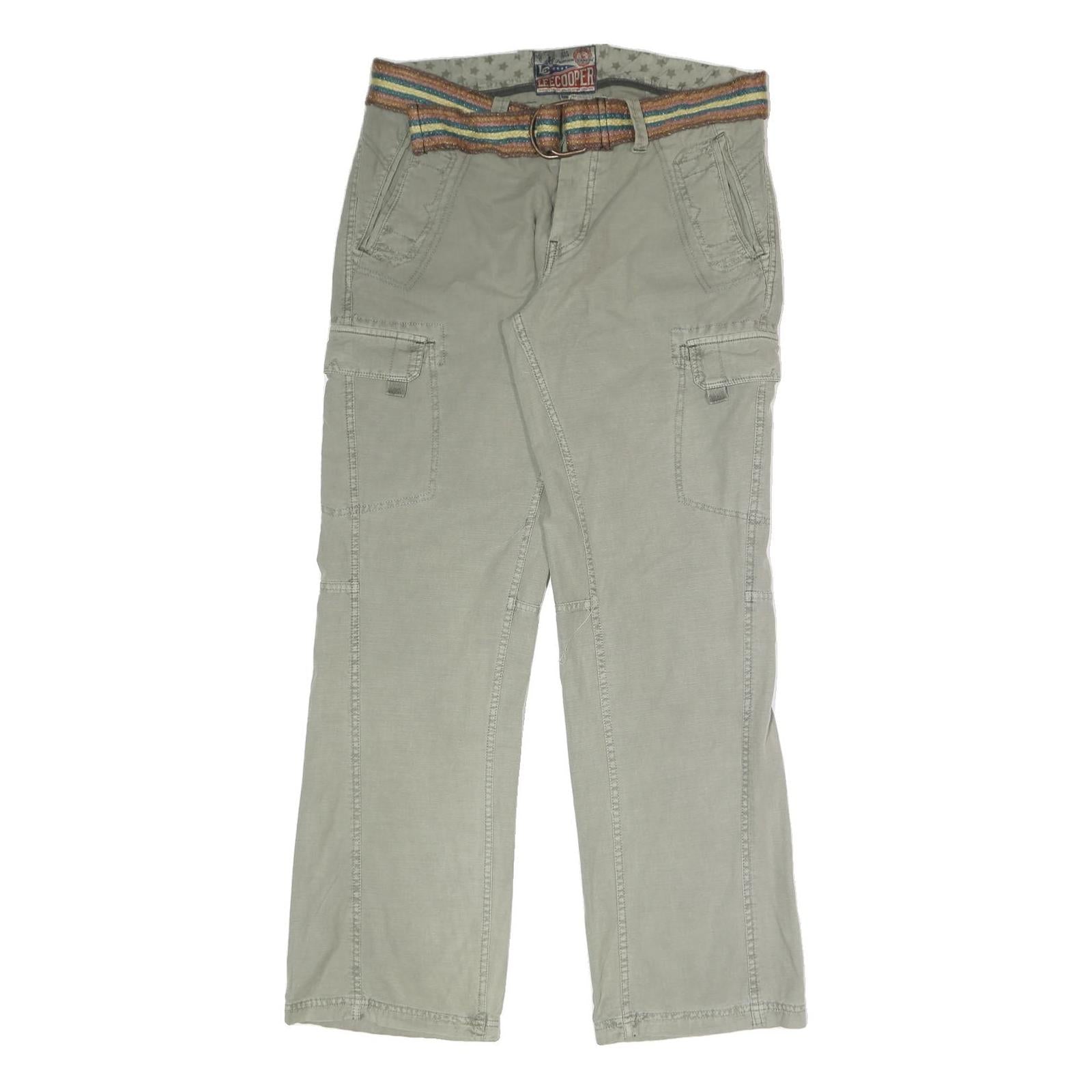 LEE COOPER Mens Cotton Blend Light Green Relaxed Cargo Trousers W35 L33