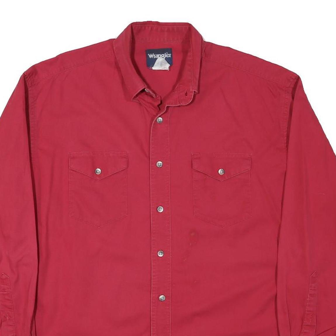 WRANGLER Mens Red Cotton Blend Shirt M Long Sleeve Button Front Casual