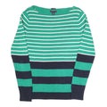 TOMMY HILFIGER Womens Green & White Striped Plain Boat Neck Basic Knit Jumper L