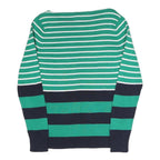 TOMMY HILFIGER Womens Green & White Striped Plain Boat Neck Basic Knit Jumper L