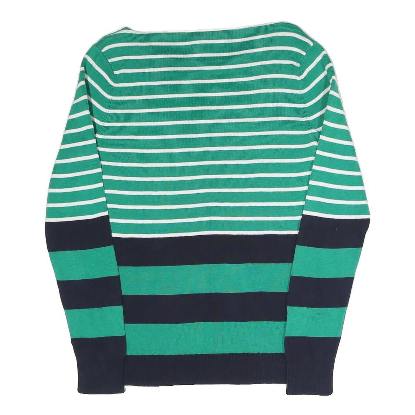TOMMY HILFIGER Womens Green & White Striped Plain Boat Neck Basic Knit Jumper L