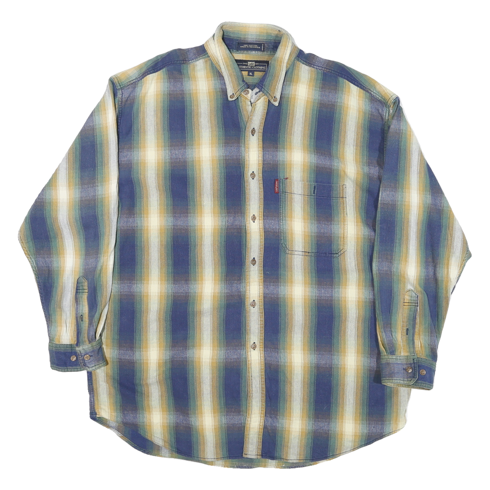 LEE Mens Blue Beige Striped Shirt XL Cotton Blend Button-Down Collar Casual