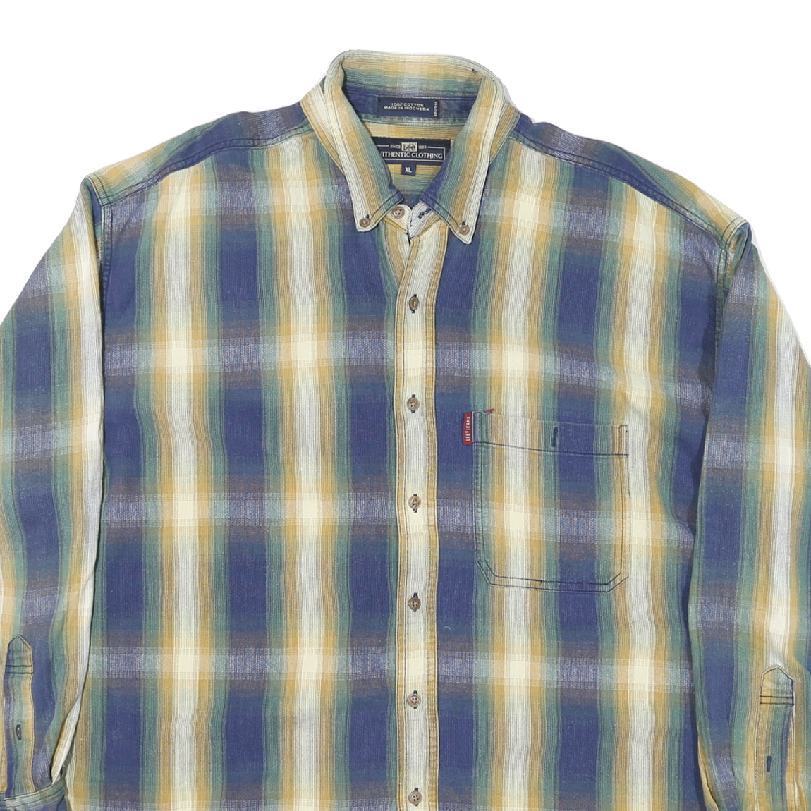 LEE Mens Blue Beige Striped Shirt XL Cotton Blend Button-Down Collar Casual