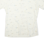 Mens White Patterned Cotton Blend Shirt L Short Sleeve Button Collar Casual