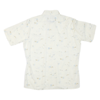 Mens White Patterned Cotton Blend Shirt L Short Sleeve Button Collar Casual