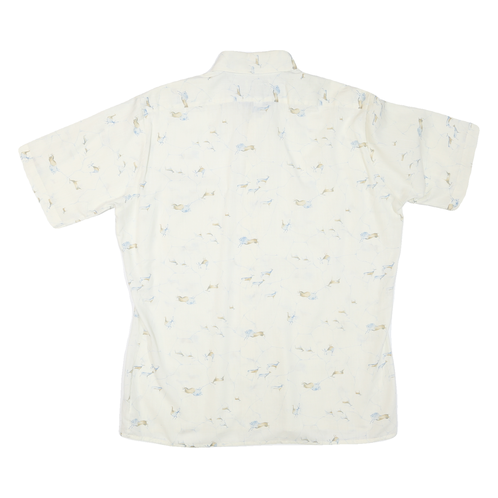 Mens White Patterned Cotton Blend Shirt L Short Sleeve Button Collar Casual