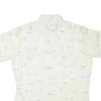 Mens White Patterned Cotton Blend Shirt L Short Sleeve Button Collar Casual