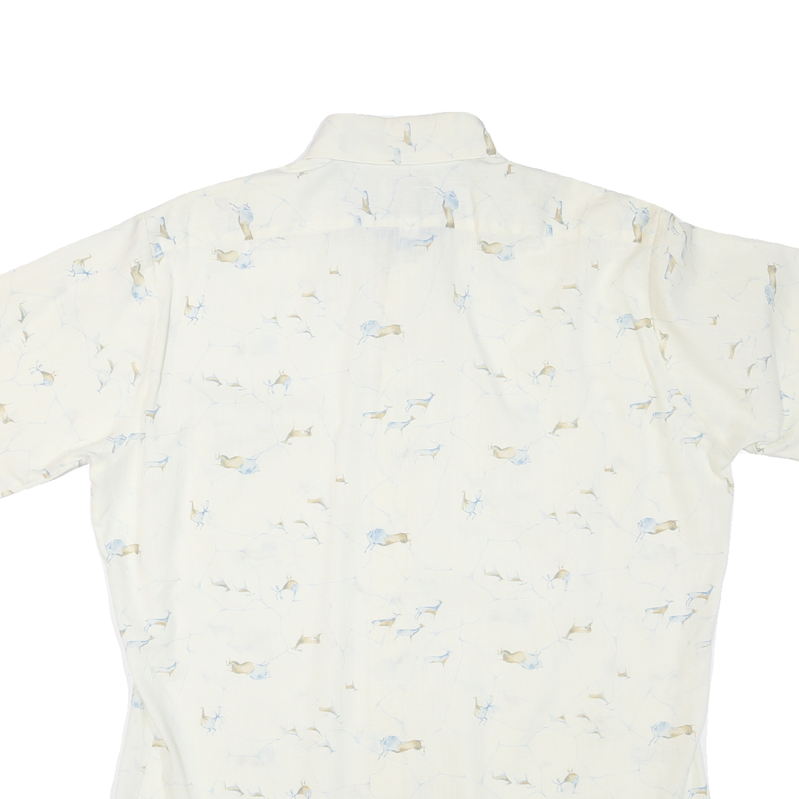 Mens White Patterned Cotton Blend Shirt L Short Sleeve Button Collar Casual