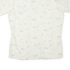 Mens White Patterned Cotton Blend Shirt L Short Sleeve Button Collar Casual