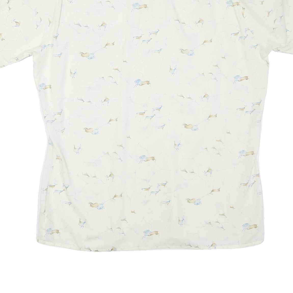 Mens White Patterned Cotton Blend Shirt L Short Sleeve Button Collar Casual