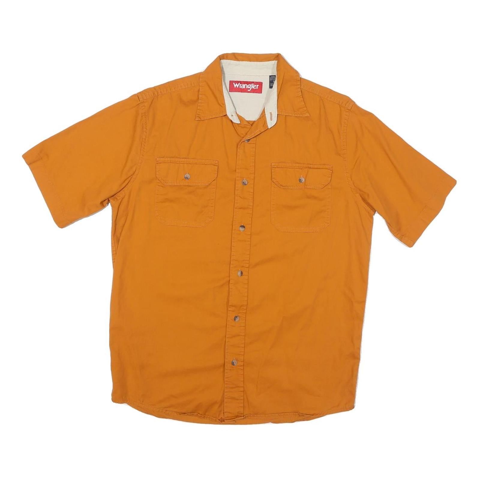 WRANGLER Mens Orange Short Sleeve Shirt S Cotton Blend Casual Button Front