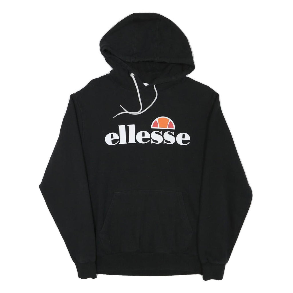 ELLESSE Womens Black Hoodie UK 14 Cotton Blend Pullover Sweatshirt