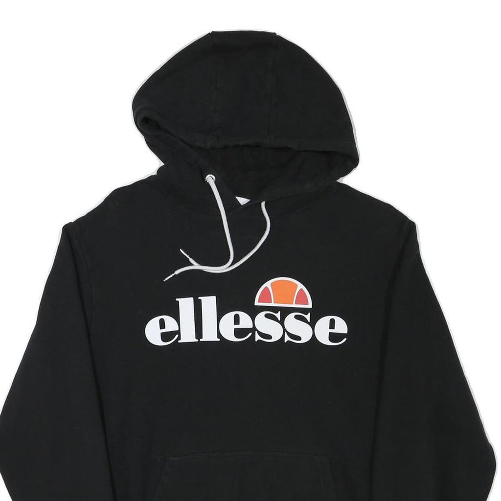 ELLESSE Womens Black Hoodie UK 14 Cotton Blend Pullover Sweatshirt