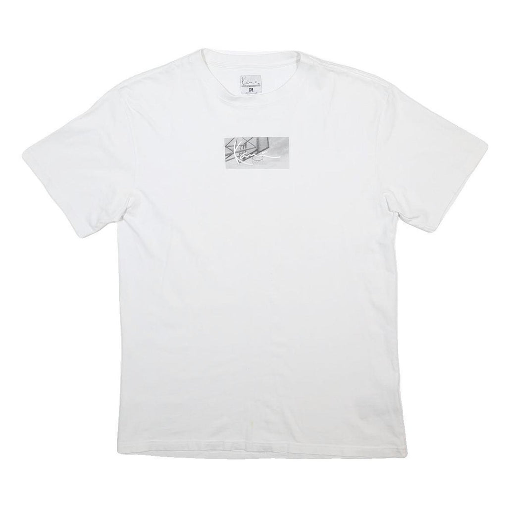 KARL KANI Mens White S Graphic T-Shirt Short Sleeve Crew Neck Cotton Blend
