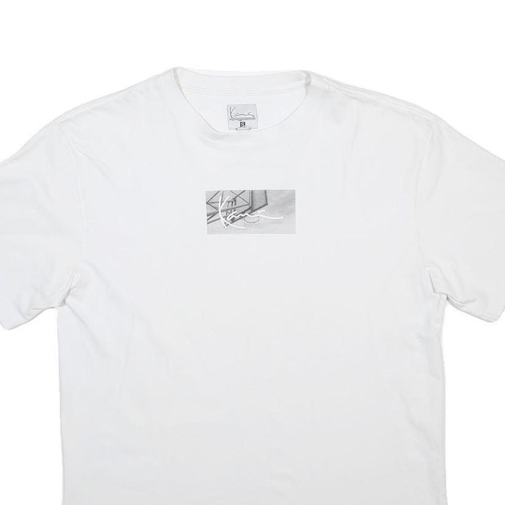 KARL KANI Mens White S Graphic T-Shirt Short Sleeve Crew Neck Cotton Blend