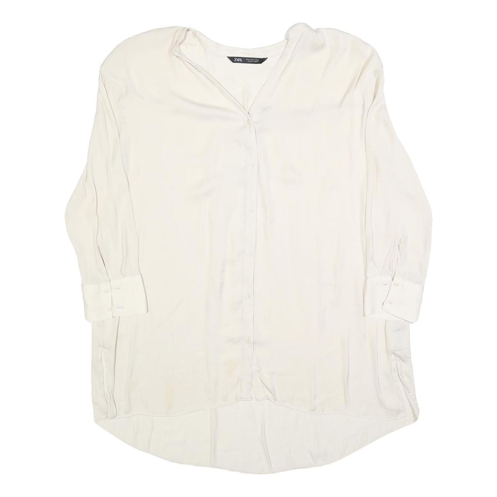 ZARA Womens White Basic Shirt Long Sleeve V-Neck Size S Lightweight Casual