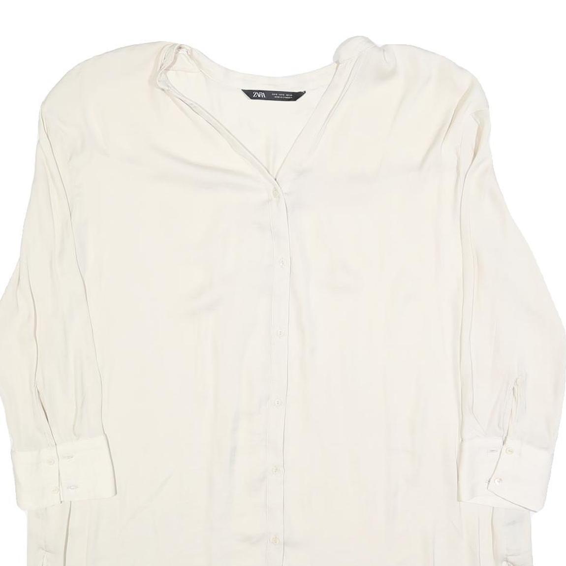 ZARA Womens White Basic Shirt Long Sleeve V-Neck Size S Lightweight Casual