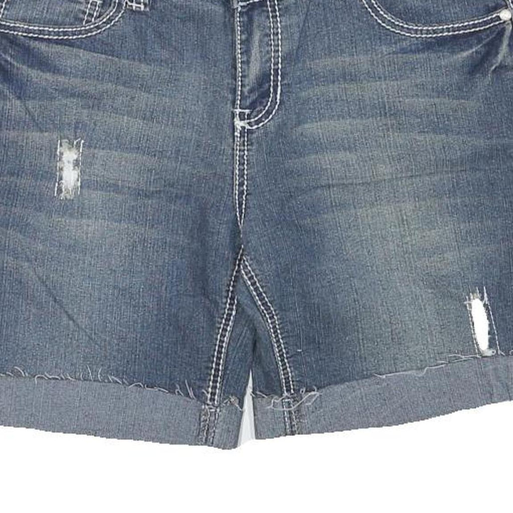 BLUE CRUSH Womens Denim Blue Casual Shorts L W31 Distressed Rolled Hem