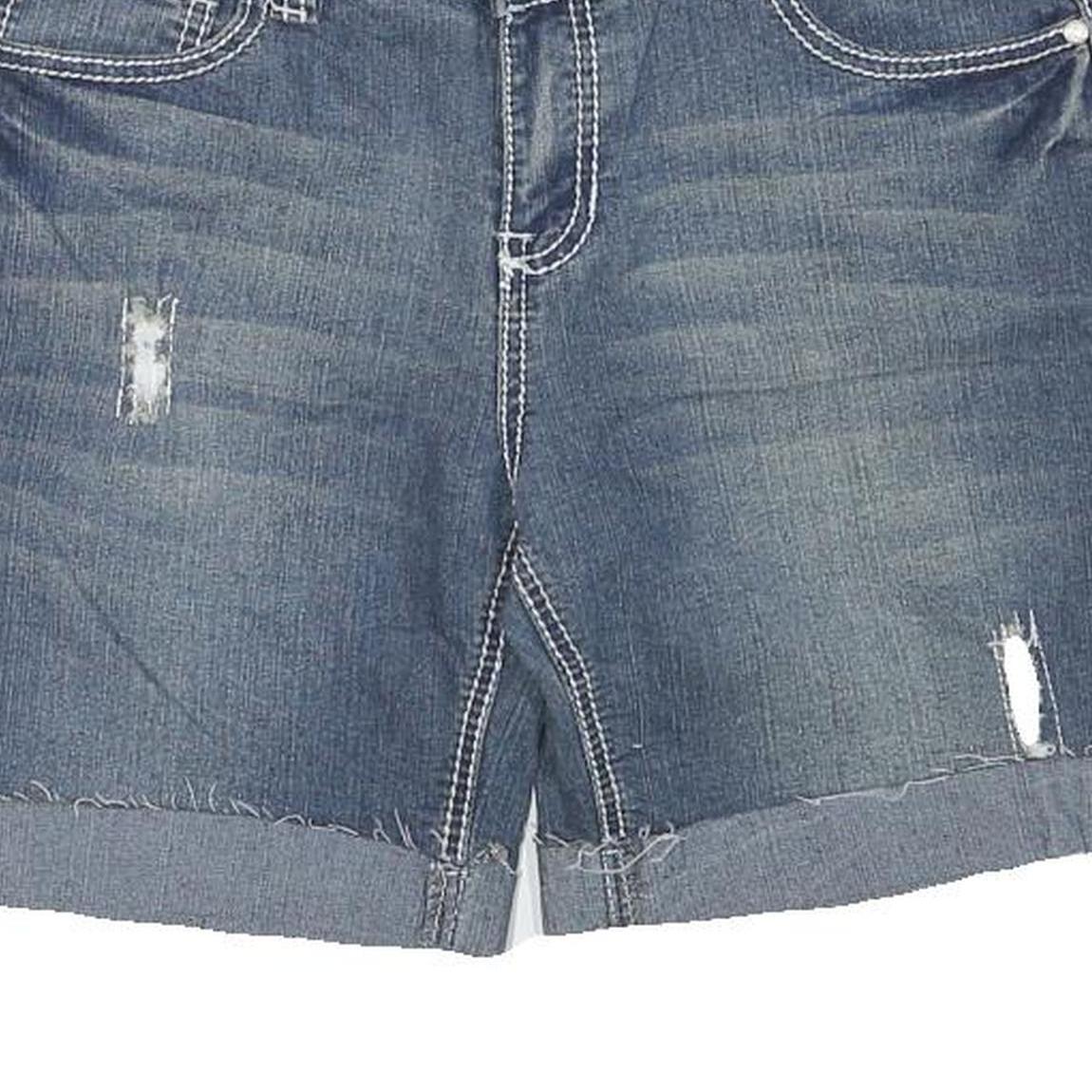 BLUE CRUSH Womens Denim Blue Casual Shorts L W31 Distressed Rolled Hem