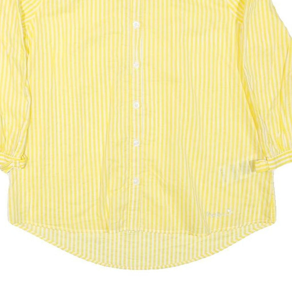 PEPE JEANS Womens Yellow & White Striped Shirt Cold Shoulder 3/4 Sleeve S Casual