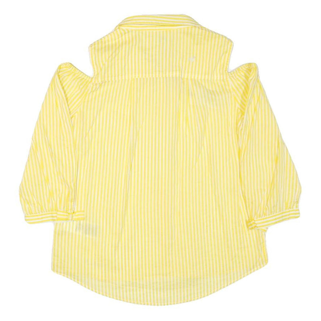 PEPE JEANS Womens Yellow & White Striped Shirt Cold Shoulder 3/4 Sleeve S Casual