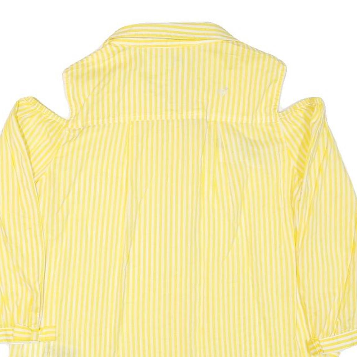 PEPE JEANS Womens Yellow & White Striped Shirt Cold Shoulder 3/4 Sleeve S Casual