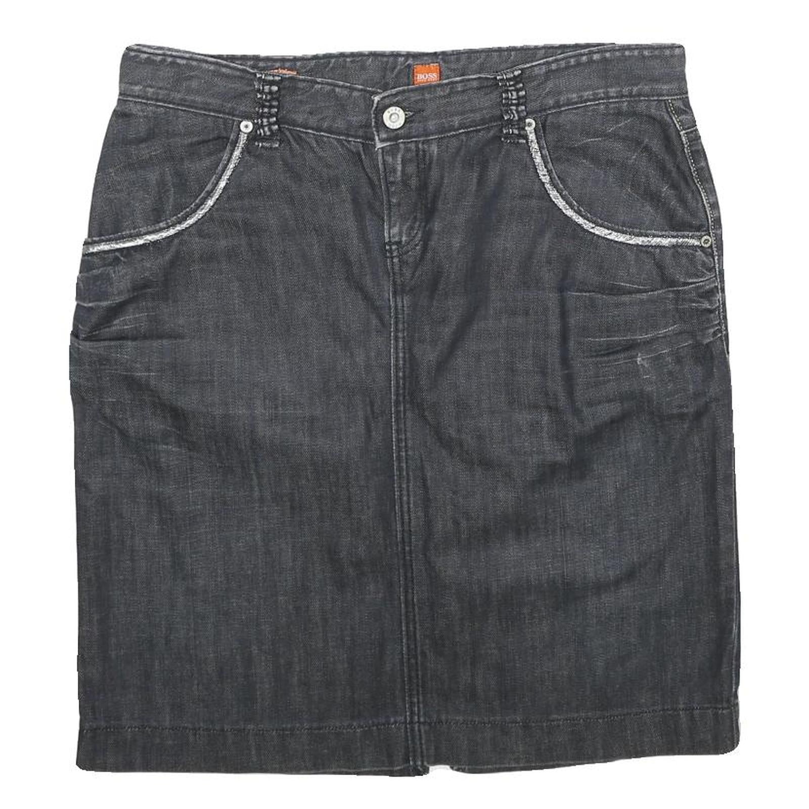 BOSS HUGO BOSS Womens Black Denim Mini Cotton Skirt UK 12 Stylish Casual