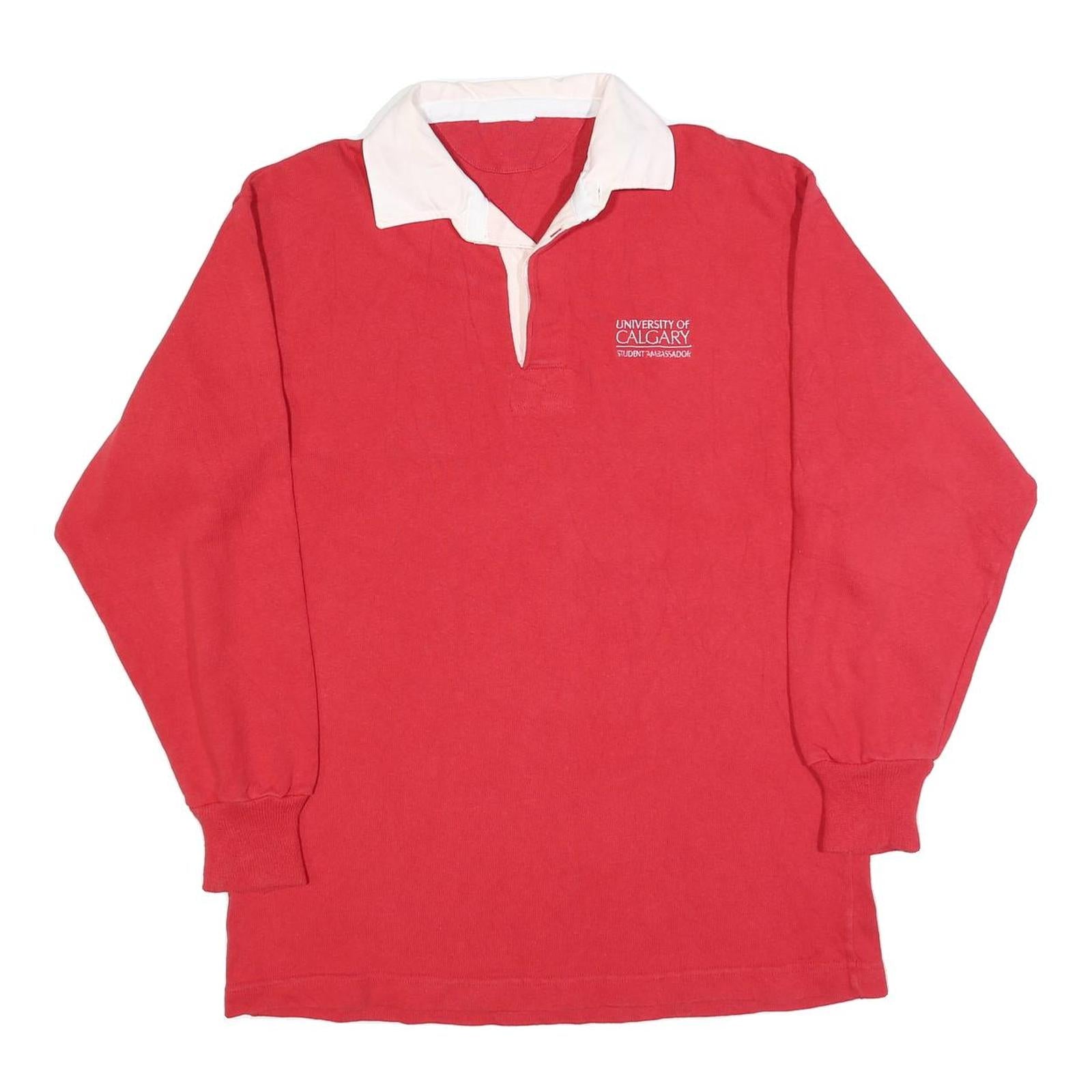 Mens Red & White University Of Calgary Long Sleeve Polo Shirt L Cotton Blend