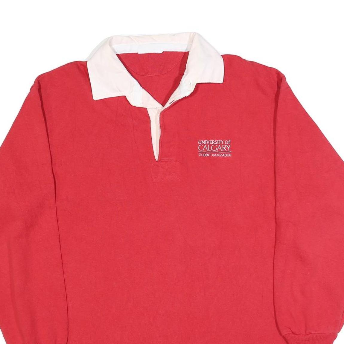 Mens Red & White University Of Calgary Long Sleeve Polo Shirt L Cotton Blend