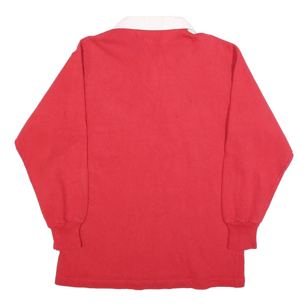 Mens Red & White University Of Calgary Long Sleeve Polo Shirt L Cotton Blend