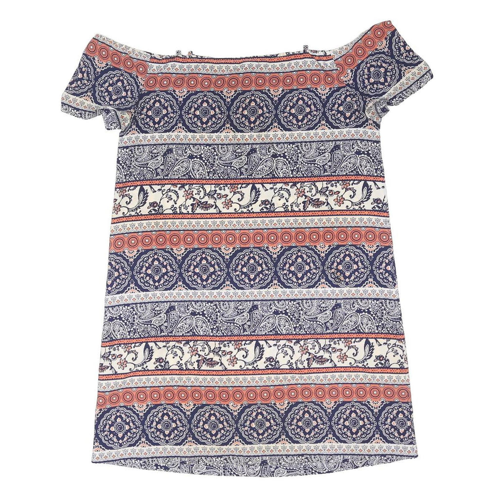 BE YOU Womens Blue & Pink Paisley Day Dress Woven Polyester Blend Short UK 12
