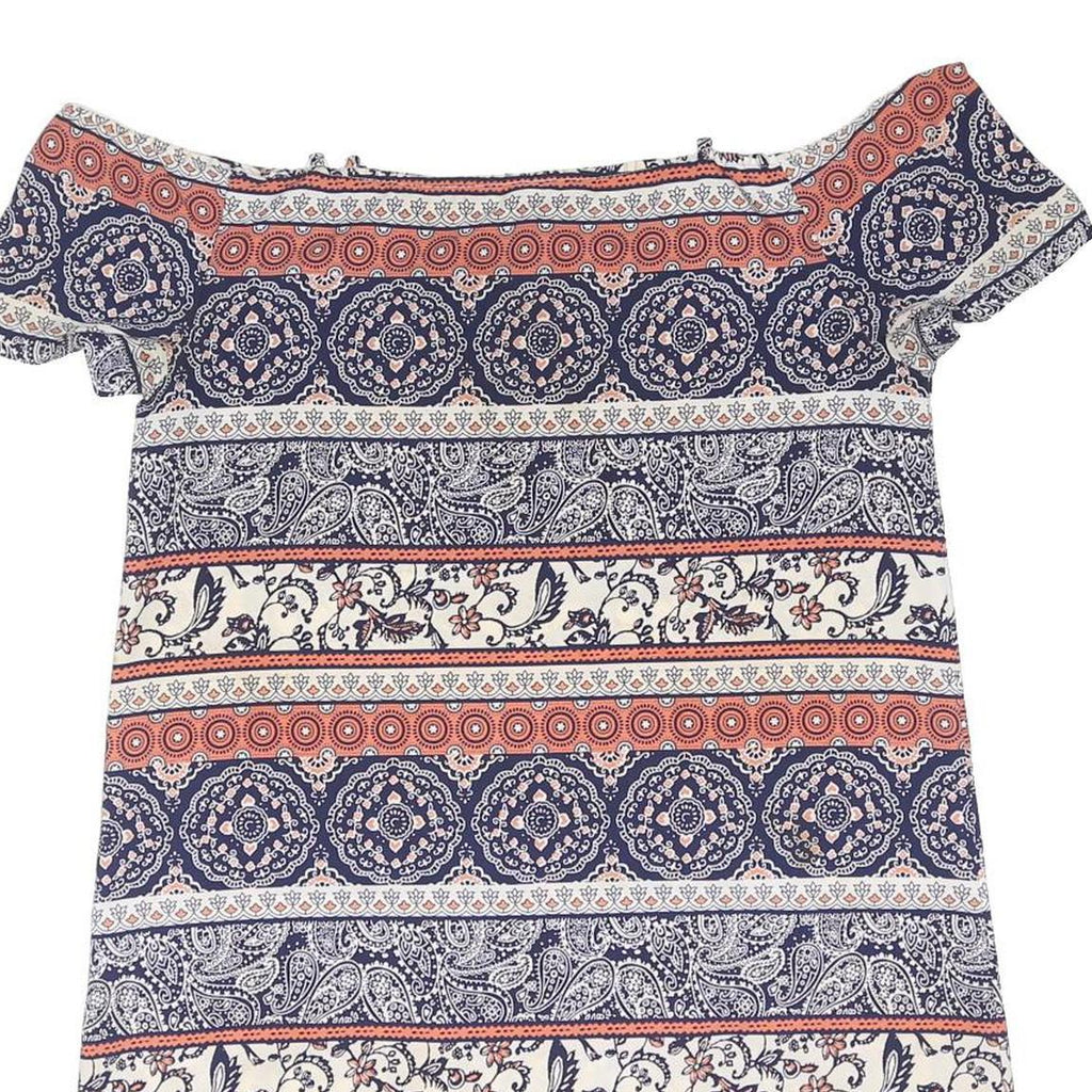 BE YOU Womens Blue & Pink Paisley Day Dress Woven Polyester Blend Short UK 12