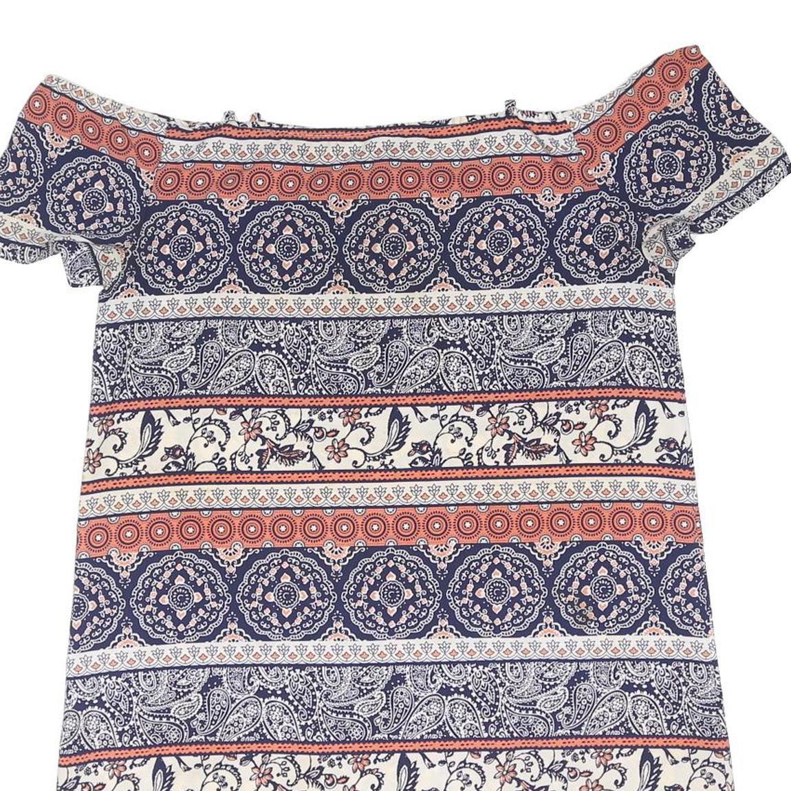 BE YOU Womens Blue & Pink Paisley Day Dress Woven Polyester Blend Short UK 12