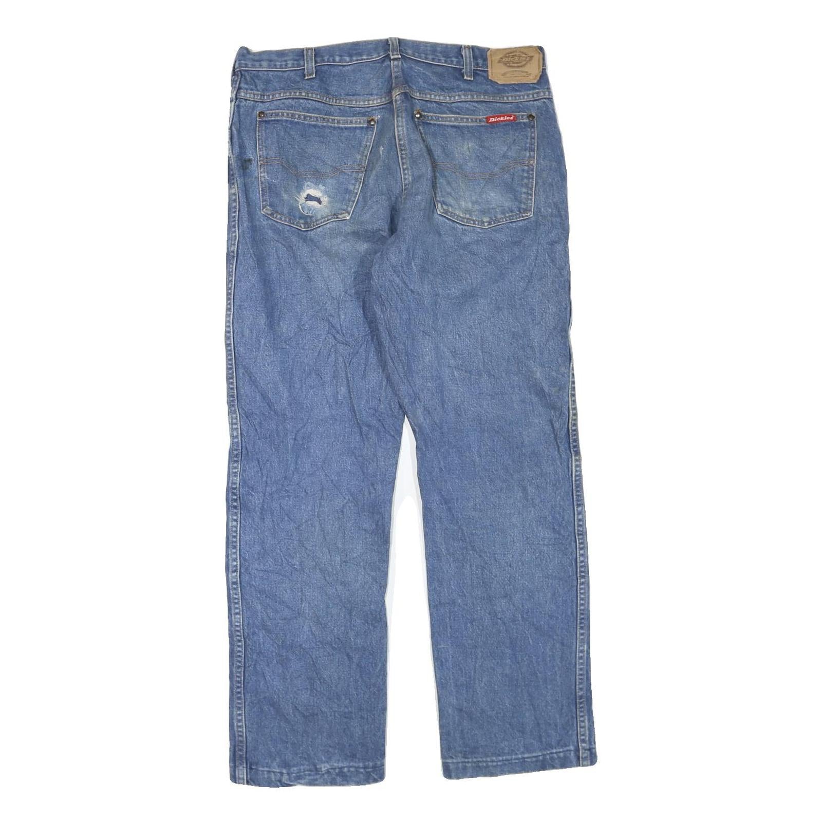 DICKIES Mens Regular Fit Blue Denim Jeans W34 L28 Zip Cotton Blend Casual