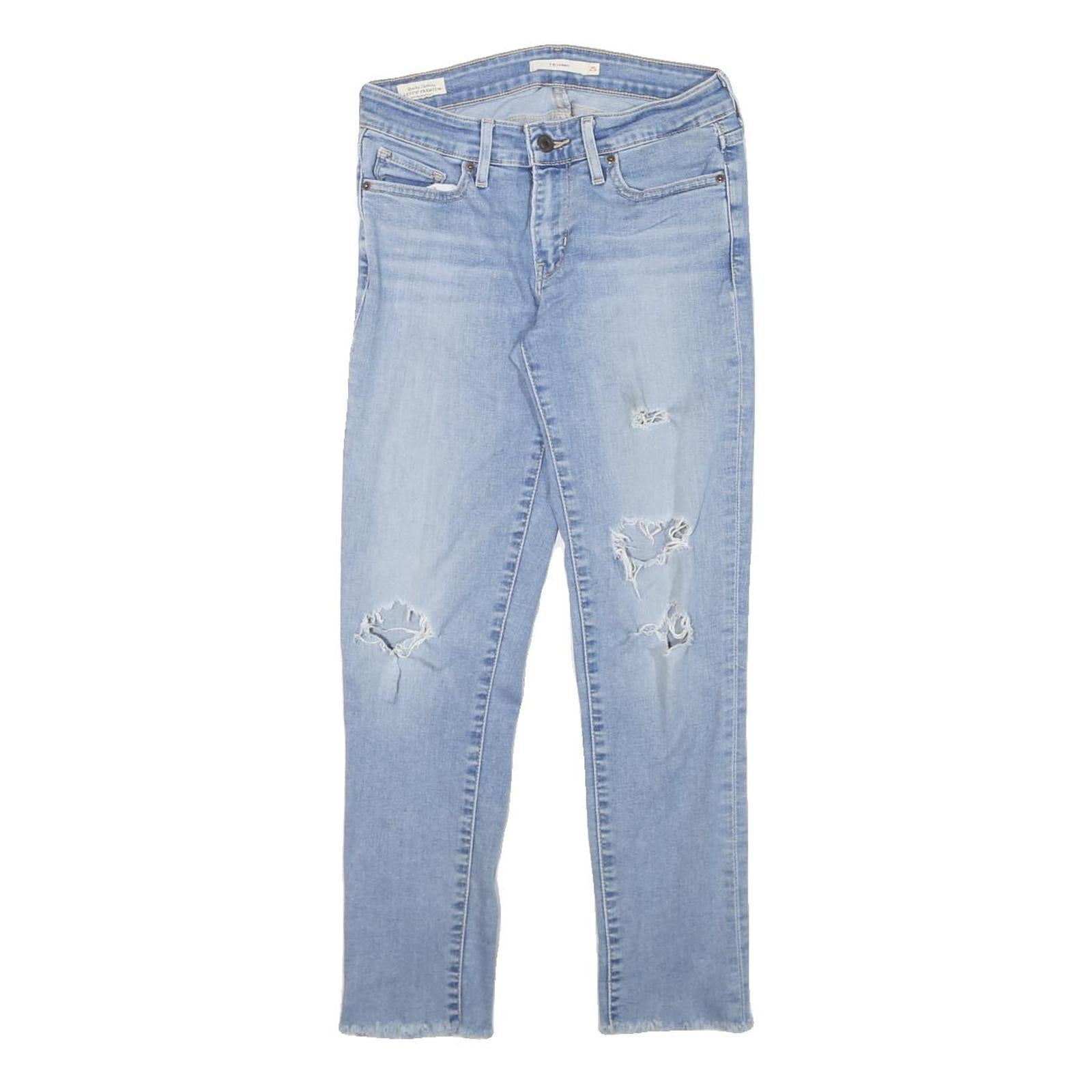 LEVI'S 711 Womens Slim Light Blue Denim Ripped Skinny Jeans W26 L25 Distressed