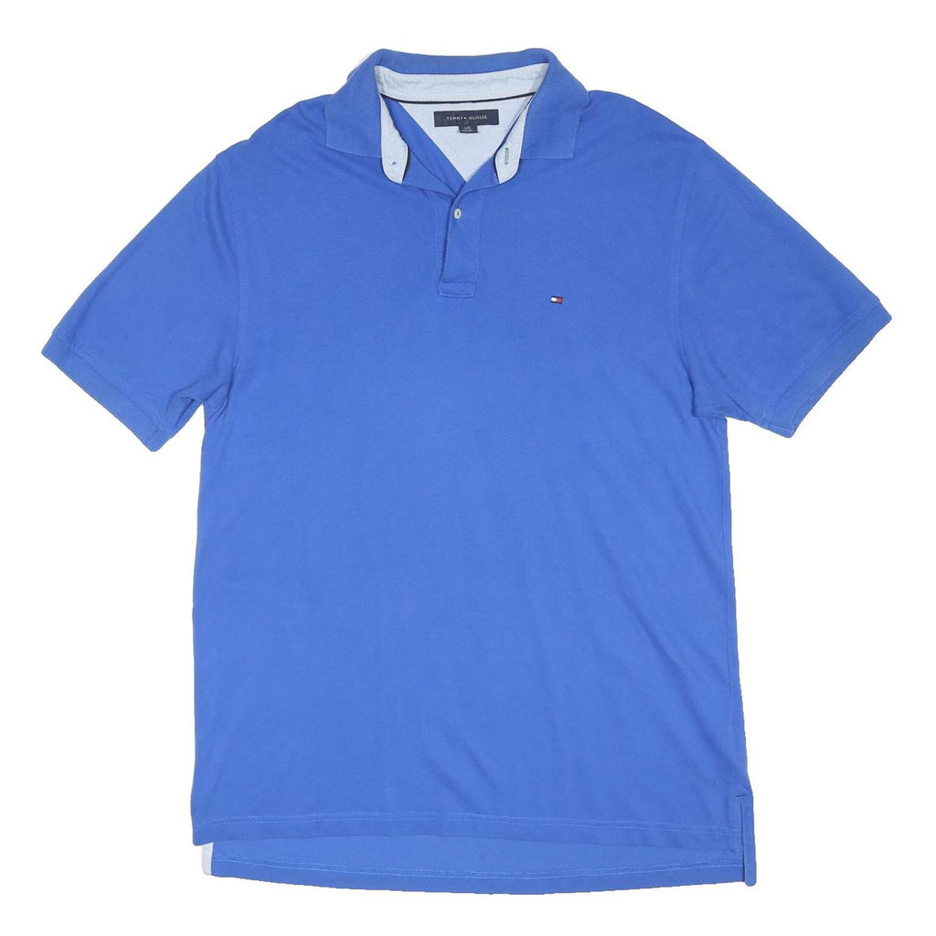 TOMMY HILFIGER Mens Blue Polo Shirt L Cotton Blend Short Sleeve Classic Fit