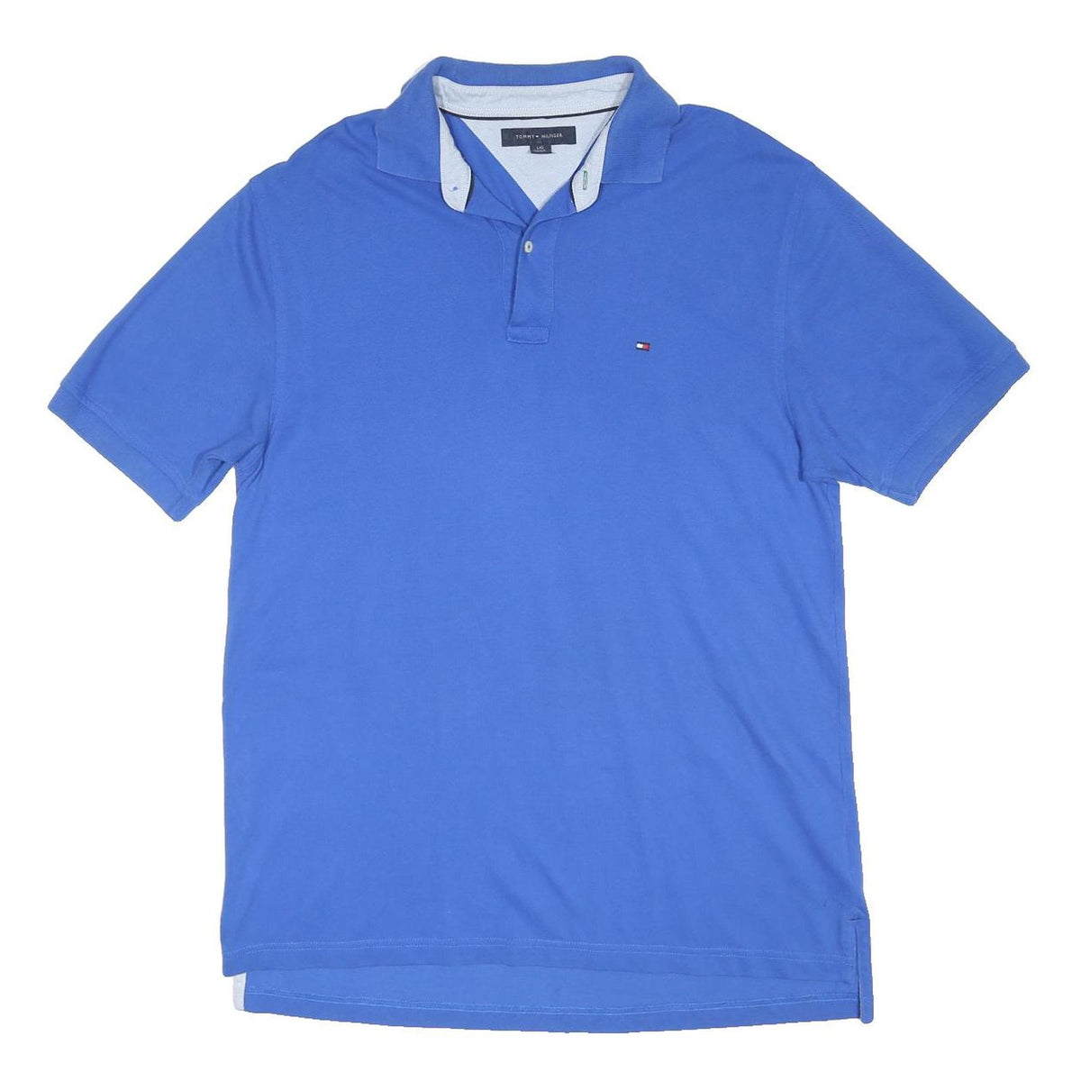 TOMMY HILFIGER Mens Blue Polo Shirt L Cotton Blend Short Sleeve Classic Fit