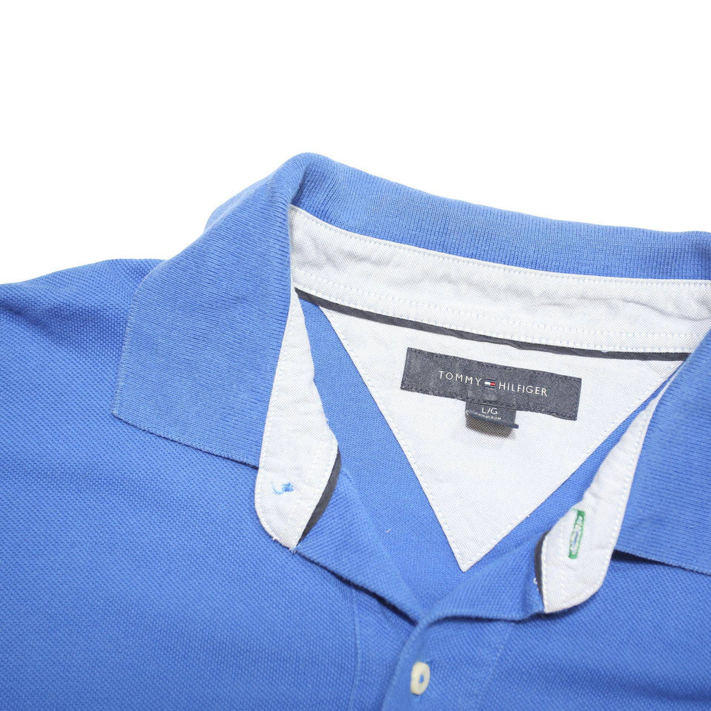 TOMMY HILFIGER Mens Blue Polo Shirt L Cotton Blend Short Sleeve Classic Fit