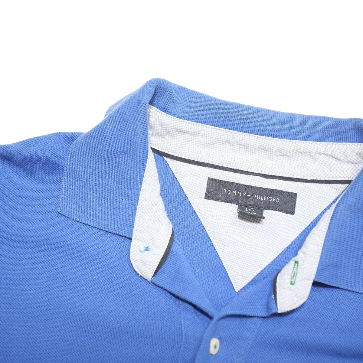 TOMMY HILFIGER Mens Blue Polo Shirt L Cotton Blend Short Sleeve Classic Fit
