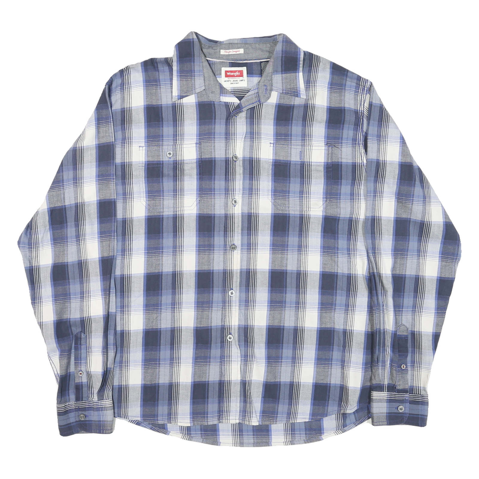 WRANGLER Mens Blue & White Plaid Shirt XL Casual Cotton Blend Long Sleeve