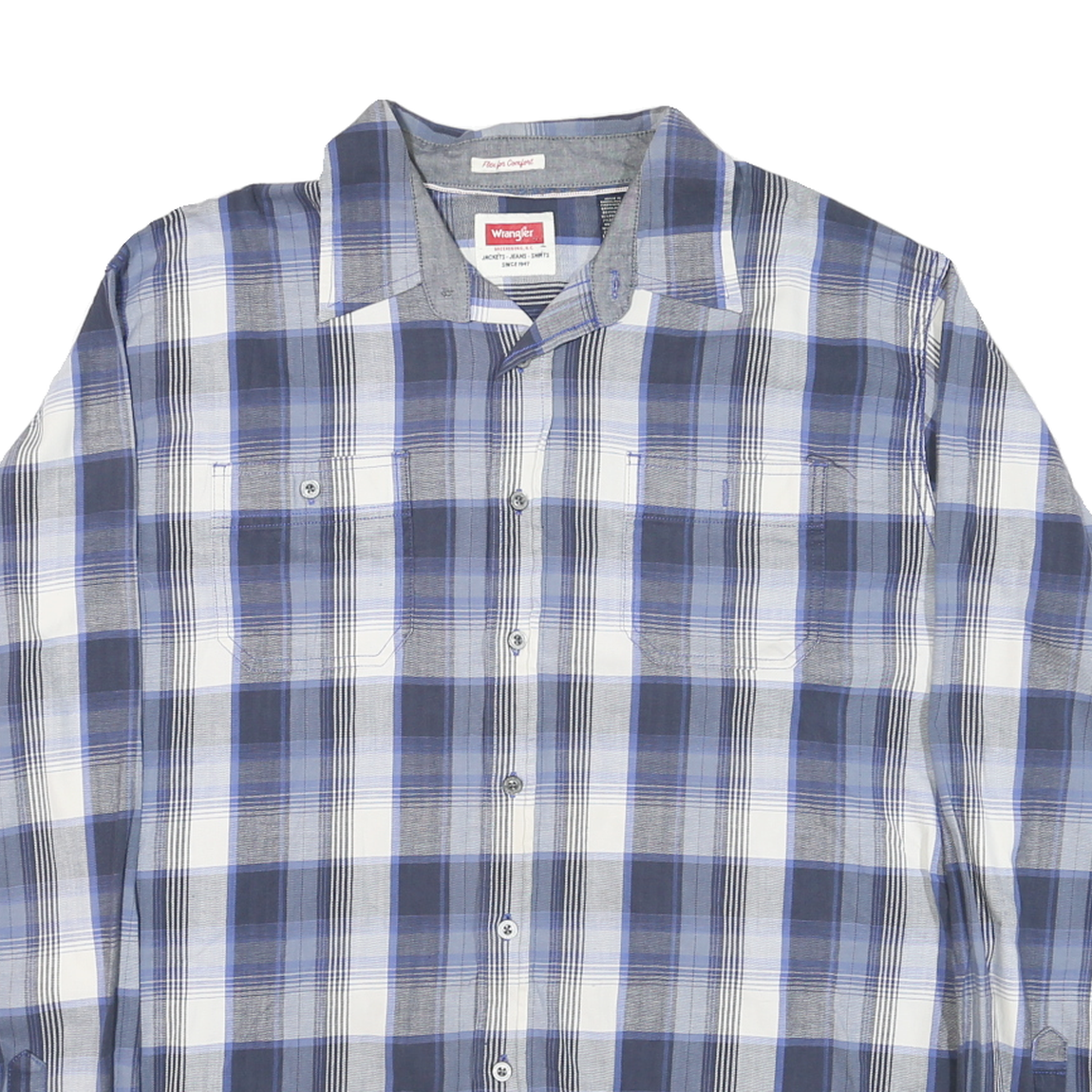 WRANGLER Mens Blue & White Plaid Shirt XL Casual Cotton Blend Long Sleeve
