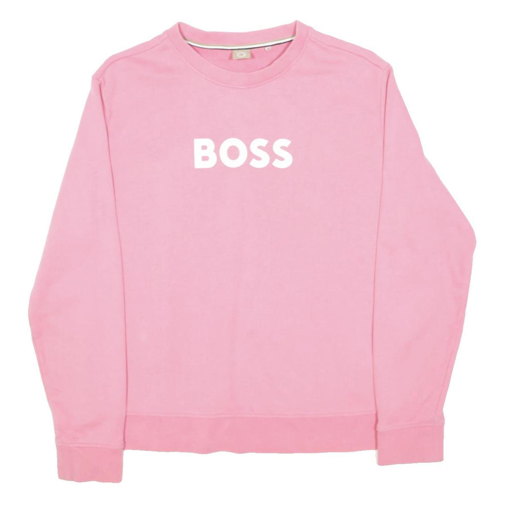 BOSS HUGO BOSS Womens Pink Sweatshirt Crew Neck L Logo Print Cotton Blend