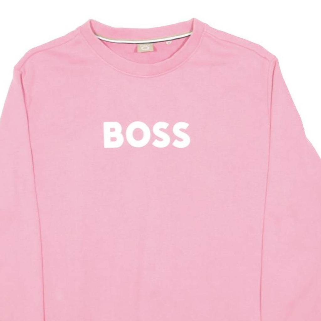 BOSS HUGO BOSS Womens Pink Sweatshirt Crew Neck L Logo Print Cotton Blend